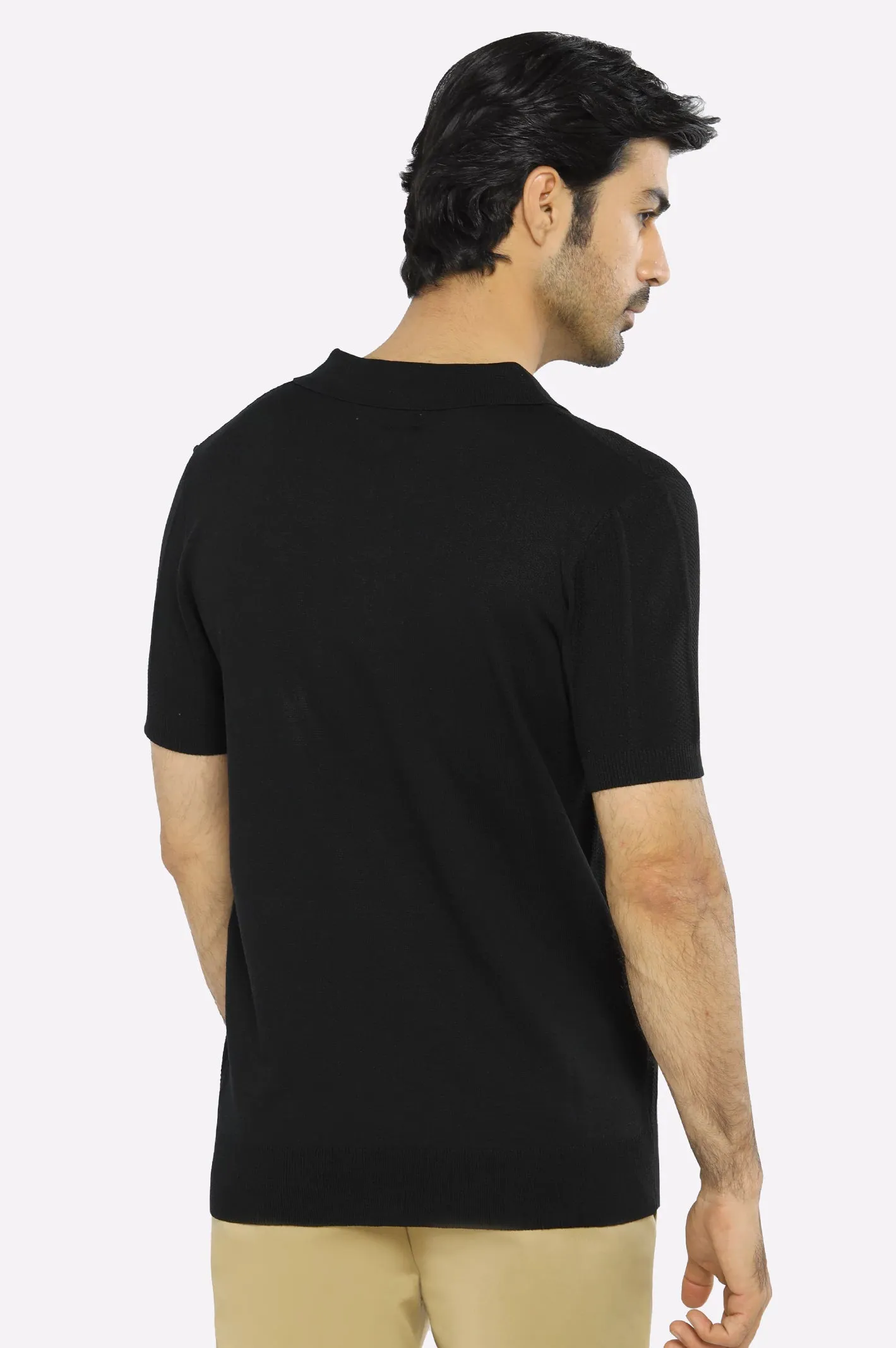Black Flat Knit Polo
