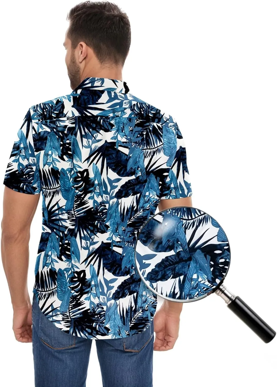 ETHANOL Mens Slim Fit Short Sleeve Button Down Polo Tech Stretch Printed Shirt