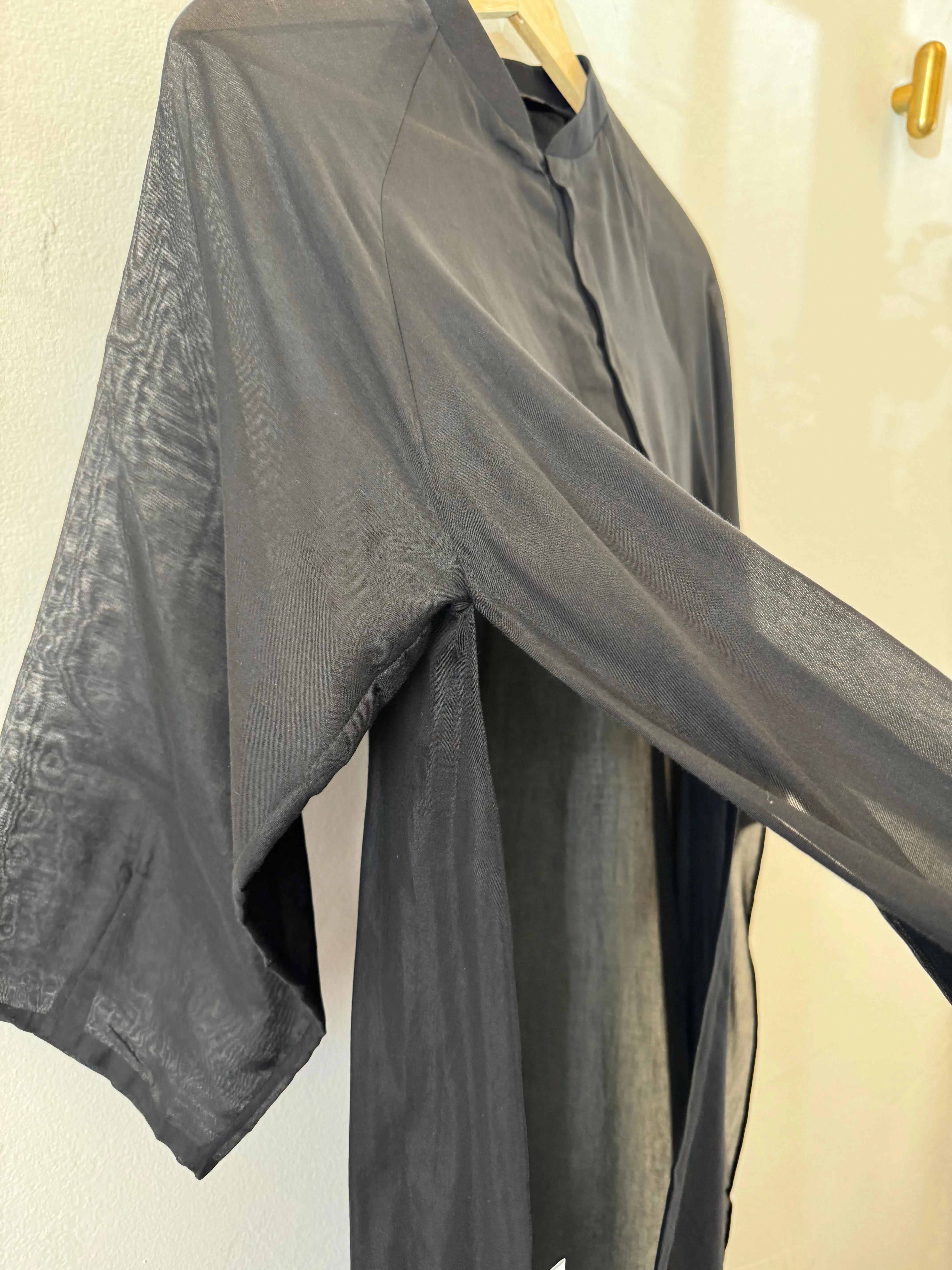 Firework Long Cotton Silk Raglan Button-up Áo dài Shirt Tunic/Dress in Black