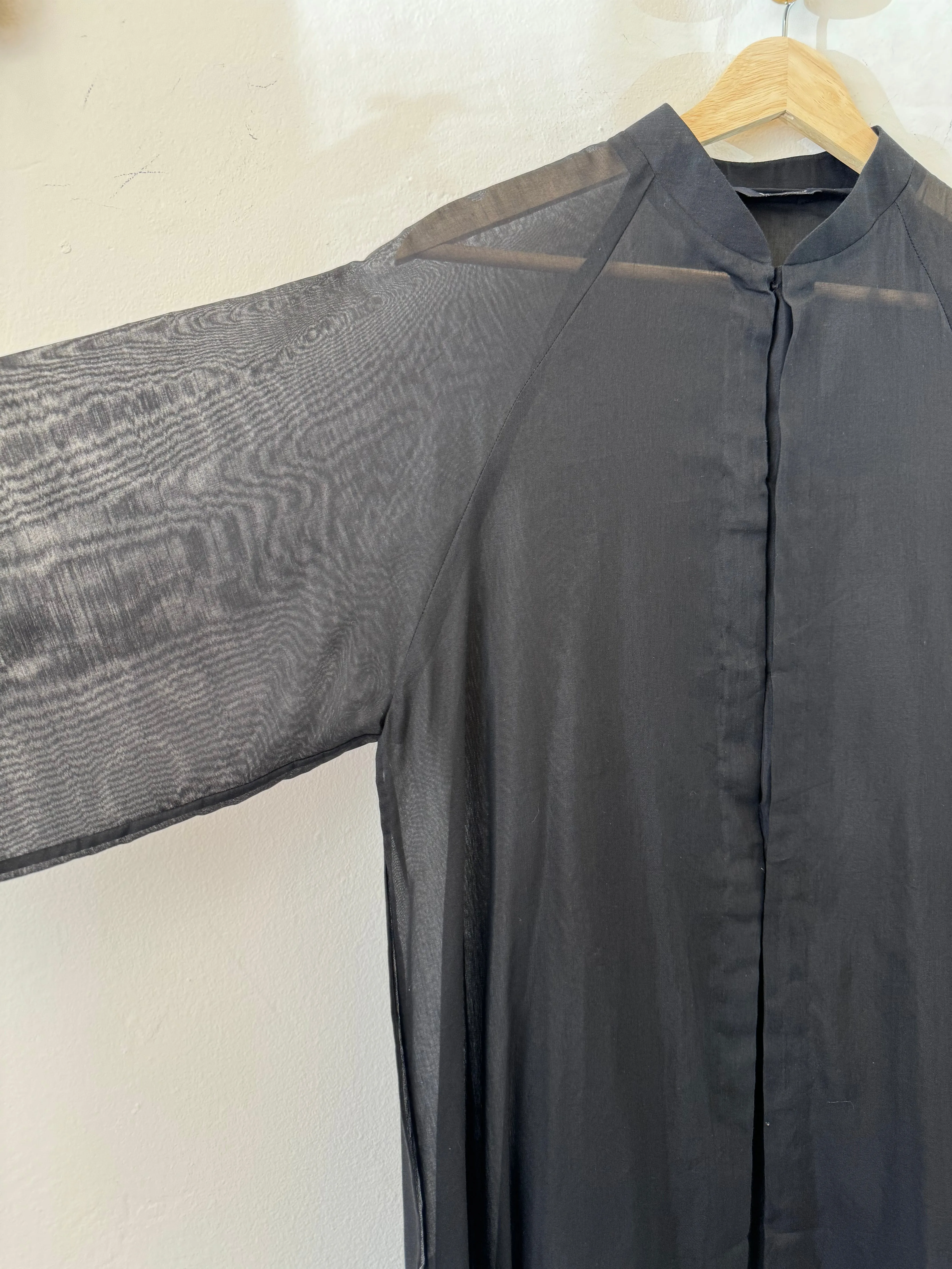 Firework Long Cotton Silk Raglan Button-up Áo dài Shirt Tunic/Dress in Black