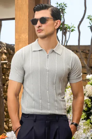 Grey Flat Knit Polo