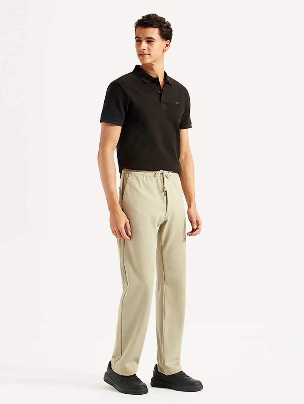Men's 555'96 Beige Relaxed Straight Fit Tech Pants