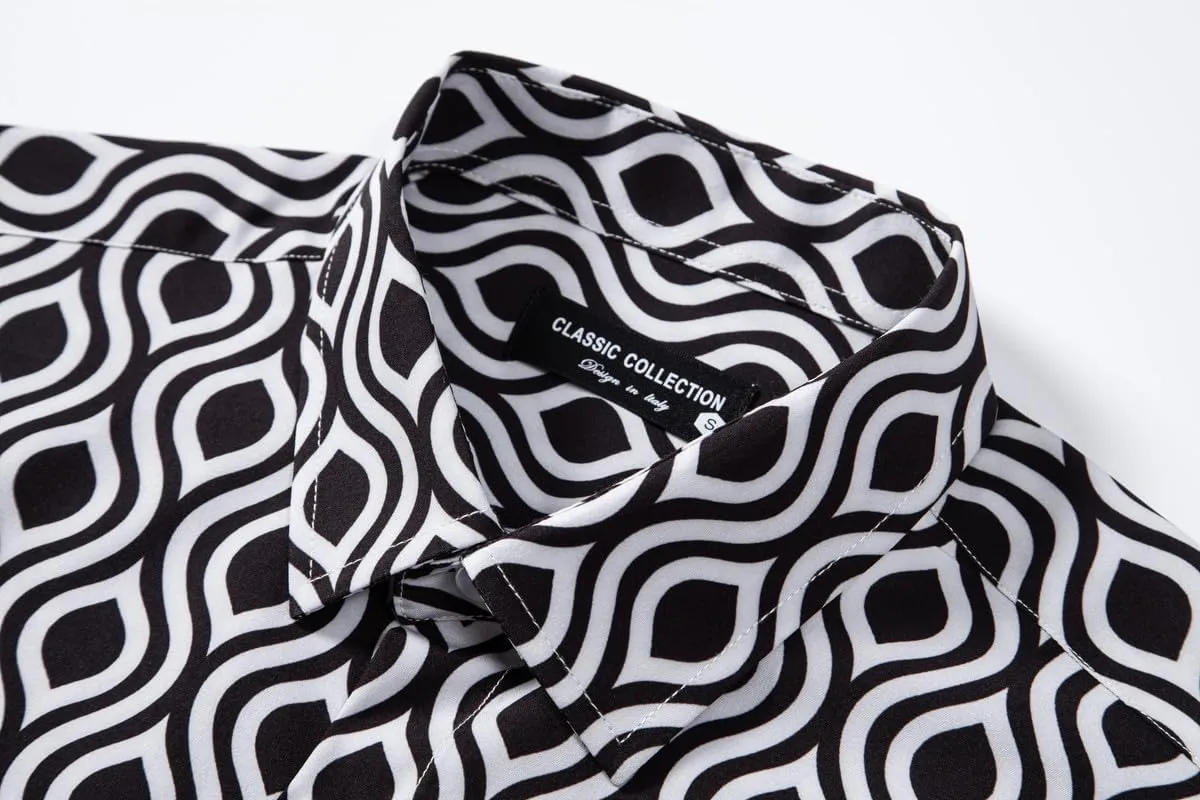 Mens Printed Dress Shirts 4-Way Stretch Long Sleeve Wrinkle Free Floral Casual Button Down Shirt