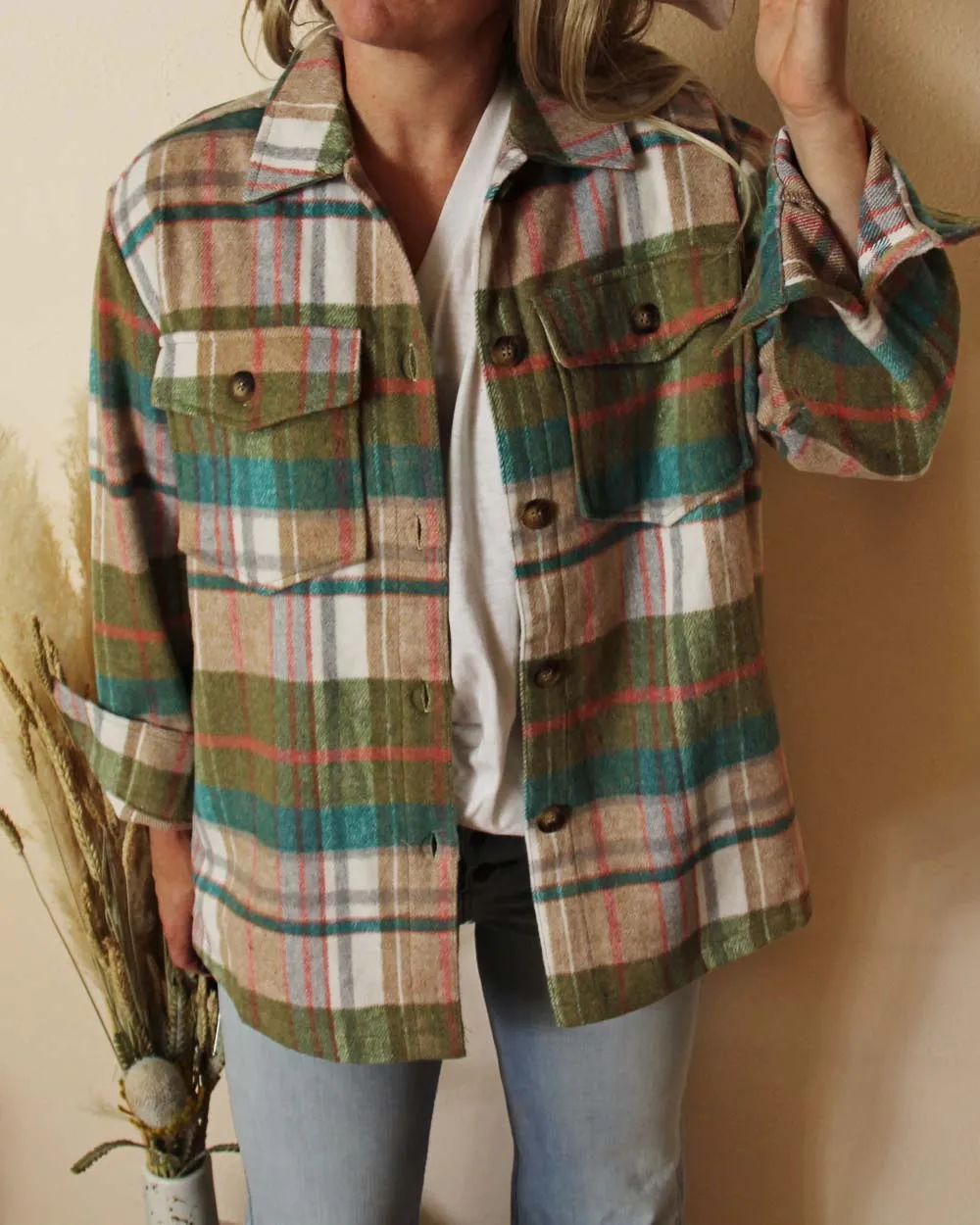 Pink Plaid Shirt Jacket