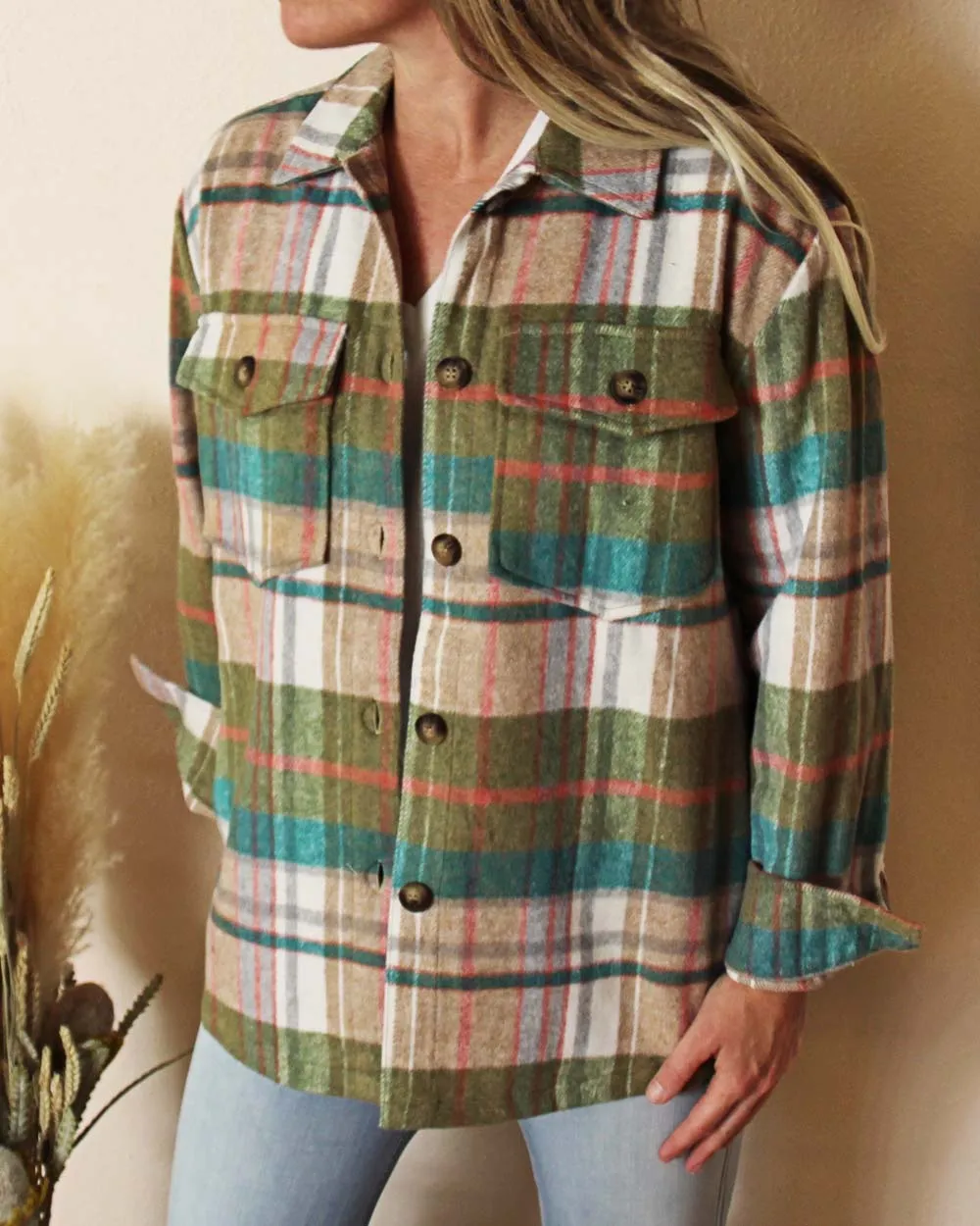 Pink Plaid Shirt Jacket