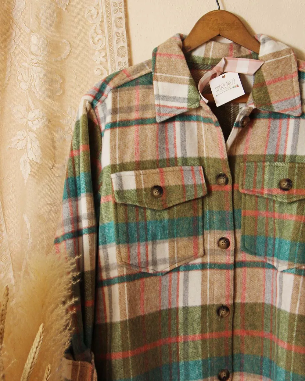Pink Plaid Shirt Jacket