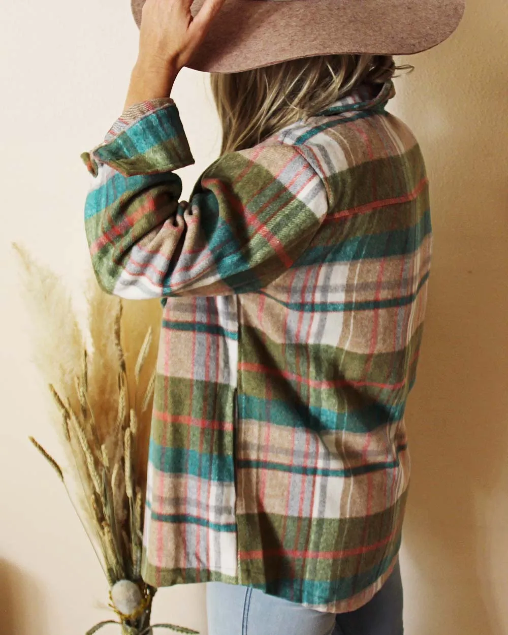 Pink Plaid Shirt Jacket