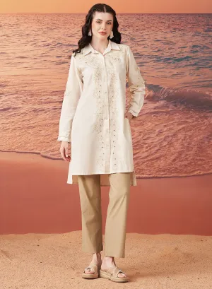 Viviana Cream Rayon Embroidered Tunic for Women